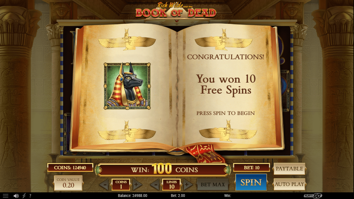 Book of Dead start Free Spins round