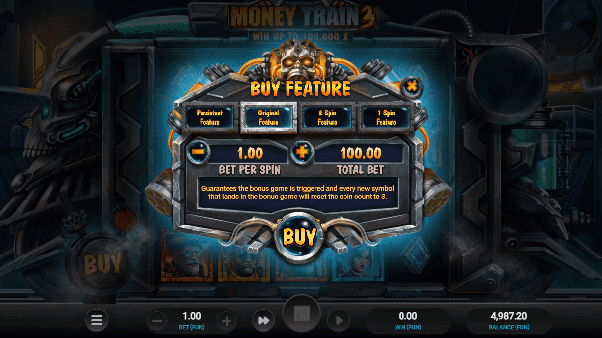 Money Train 3 Bonus Buy options